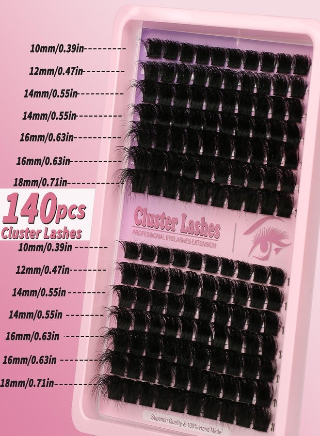 Himirell D Curl Lash Clusters Extensions 140 Pcs Individual Eye lash Clusters 300D Cluster Eyelash Lashes Wispy Clusters Lashes Makeup at Home - DIY Lash Extension Kit for Self Application (9-18MM) Mix - Image 3